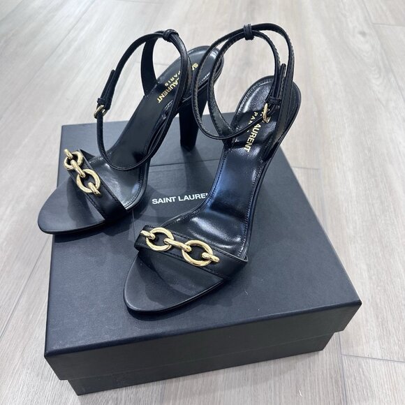 Saint Laurent Shoes - Saint Laurent 95 mm le Maillon gold chain sandals heels black